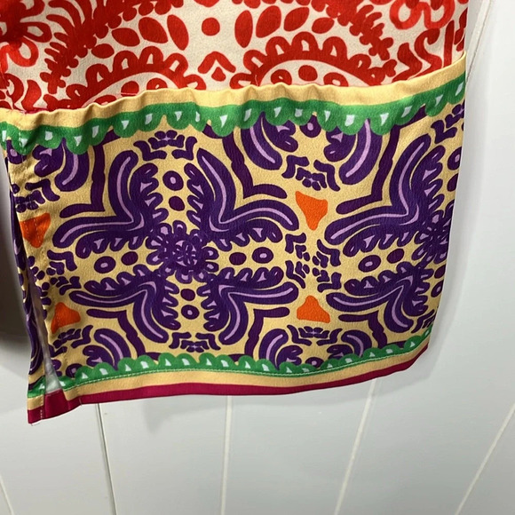 Zara Womens Pants M Gold Red Purple Wide Leg Flare Boho Stretch Waist side Vents - Picture 7 of 14